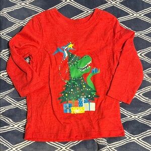 Cat & Jack Red Long Sleeve Dinosaur Holiday Tee